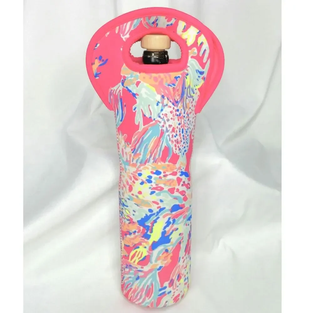 Lilly Pulitzer Pink Insulated Wine Caddy Bag Coral Summer Neoprene Bottle Tote